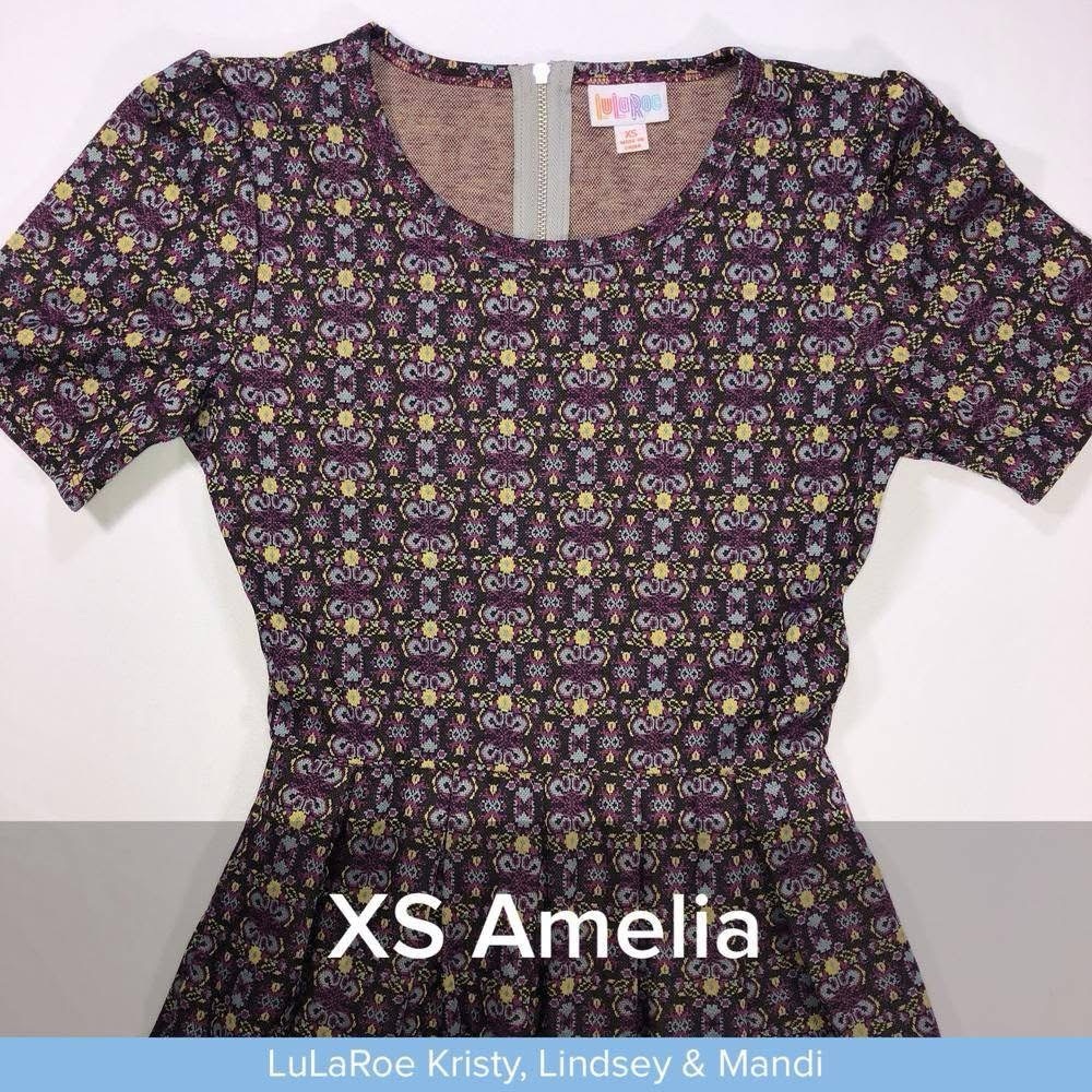 LuLaRoe Amelia Dress with Purple and Yellow Floral Design
